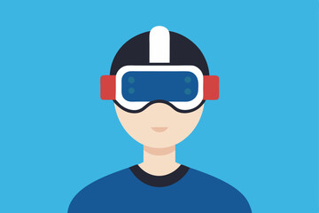 A person Virtual Reality Enthusiast Wearing VR Headset  vector illustration , flat vector of virtual reality illustration 