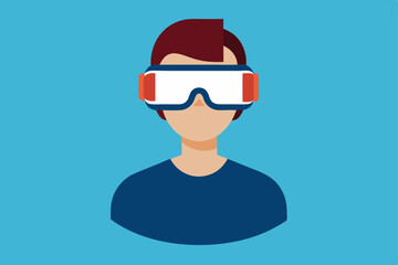 A person Virtual Reality Enthusiast Wearing VR Headset  vector illustration , flat vector of virtual reality illustration 