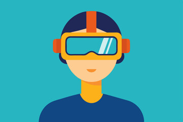 A person Virtual Reality Enthusiast Wearing VR Headset  vector illustration , flat vector of virtual reality illustration 