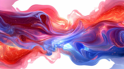Obraz premium Swirling abstract waves of red and blue liquid blending on white background. Modern art for backgrounds, headers and banners
