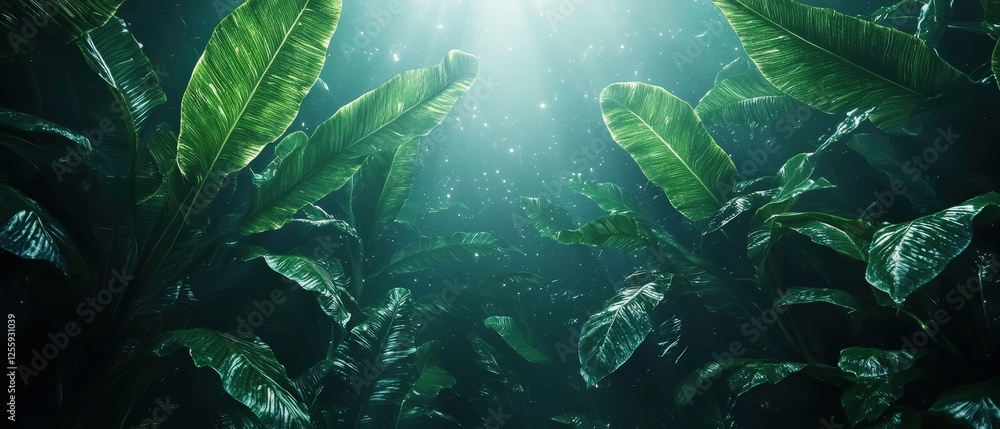 Aufkleber enchanted forest with glowing plants and ethereal floating elements in a mystical space environment