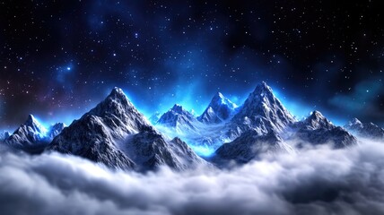 Majestic snow-capped mountains beneath starry night sky