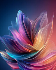 Vibrant multicolored abstract petals bloom and intertwine on a gradient background. For designs, visuals, and creative projects