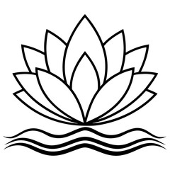 Lotus Flower vector line drawing illustration, lotus line art minimalist logo for business 