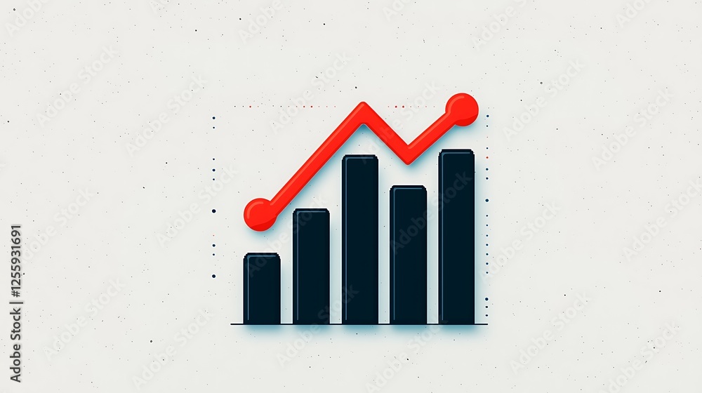 Poster a stylized chart with rising bars and a red trend line, symbolizing growth and data analysis.