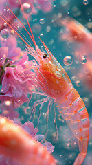 Shrimp with a Light Pink and Transparent Texture Style, Anime Aesthetics, Blender Style, and Berry Punk Vibes