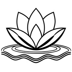 Lotus Flower vector line drawing illustration, lotus line art minimalist logo for business 