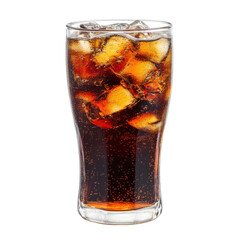 glass of cola with ice on white background. - PNG