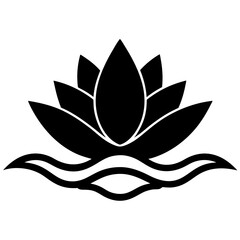 Silhouette of Stylized Lotus Flower with Waves Symbolizing Serenity, lotus flower logo icon illustration 