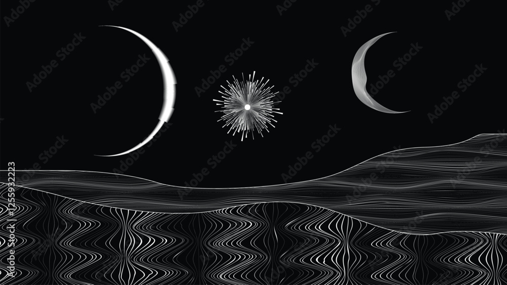 Canvas Prints star and moon in outer space. futuristic landscape, with lines texture . space landscape with moon a