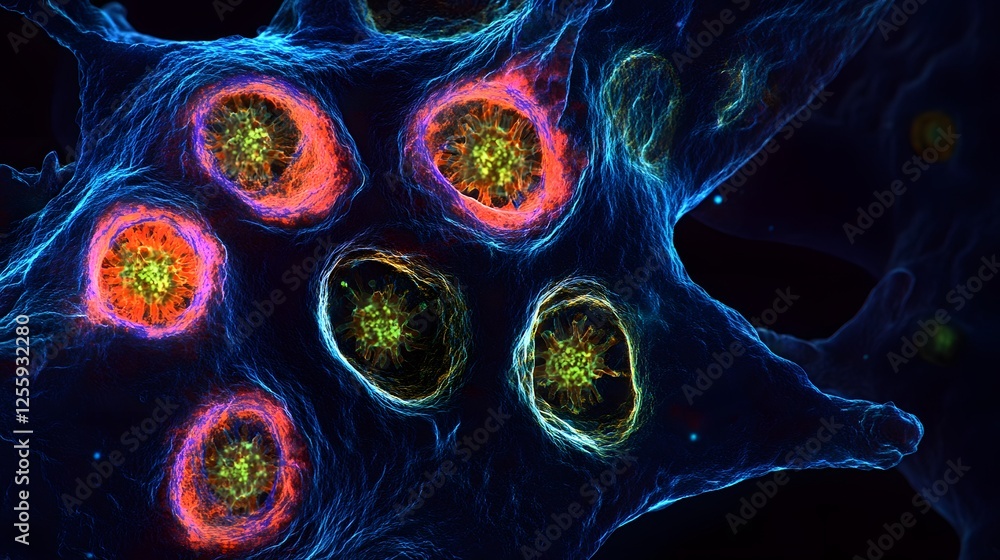 Aufkleber Colorful Microscopic View of Cellular Structures and Biological Forms