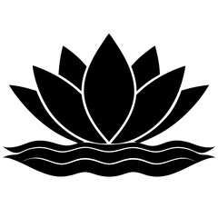Silhouette of Stylized Lotus Flower with Waves Symbolizing Serenity, lotus flower logo icon illustration 