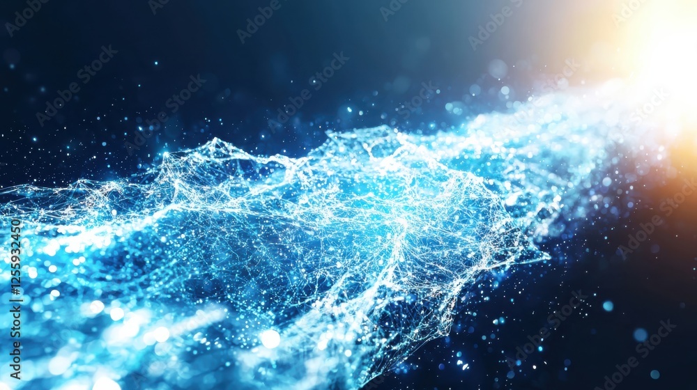 Poster dynamic light waves digital environment abstract visuals technology concept a single line of code on