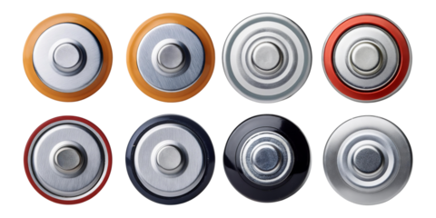Colorful Collection of Round Battery Designs for Creative Projects, isolated on transparent background