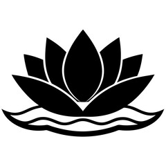 Silhouette of Stylized Lotus Flower with Waves Symbolizing Serenity, lotus flower logo icon illustration 