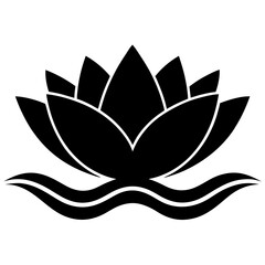 Silhouette of Stylized Lotus Flower with Waves Symbolizing Serenity, lotus flower logo icon illustration 