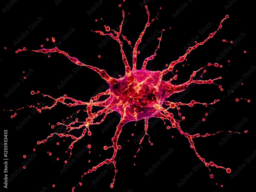 Poster Colorful Neuron with Branching Dendrites on Black Background