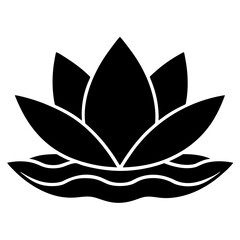 Silhouette of Stylized Lotus Flower with Waves Symbolizing Serenity, lotus flower logo icon illustration 