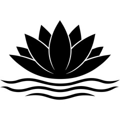 Silhouette of Stylized Lotus Flower with Waves Symbolizing Serenity, lotus flower logo icon illustration 