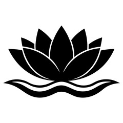 Silhouette of Stylized Lotus Flower with Waves Symbolizing Serenity, lotus flower logo icon illustration 
