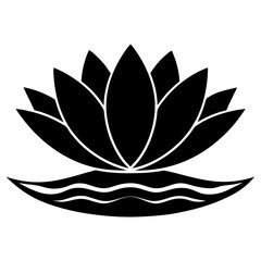 Silhouette of Stylized Lotus Flower with Waves Symbolizing Serenity, lotus flower logo icon illustration 