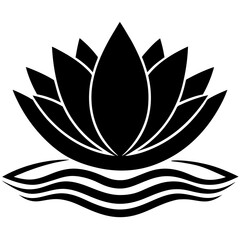 Silhouette of Stylized Lotus Flower with Waves Symbolizing Serenity, lotus flower logo icon illustration 