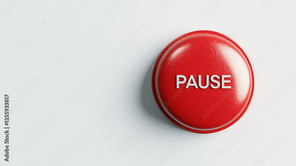 Poster a bright red button labeled 