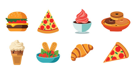 Food flat Illustration Icons set, Food Vector Art Illustration Clipart. set of food Illustration bundle	