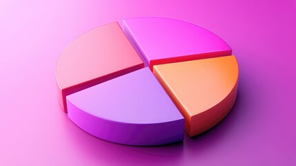 Fototapeta premium Colorful 3D Pie Chart Showcasing Data Breakdown in Purple, Pink, and Orange