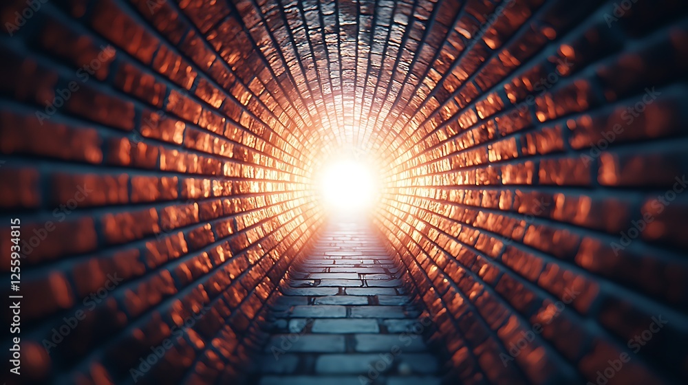 Poster a narrow tunnel of bricks leads to a bright light at the end, creating an intriguing and mysterious 