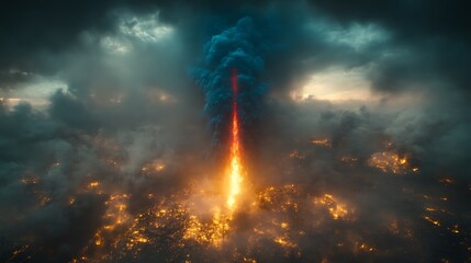 Fototapeta premium Volcanic Eruption Inferno Burning Landscape