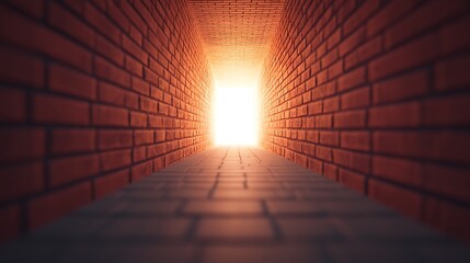 A dimly lit brick tunnel leads to a bright light at the end, creating a sense of hope and direction.