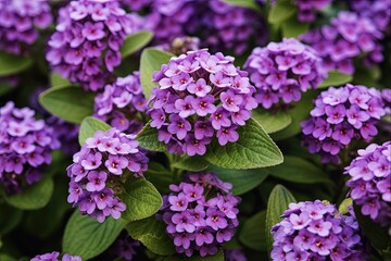 Closeup of Blooming Lilac Heliotrope Plant with Lila Flowers in Summer. Horizontal Color Image of Flora Blossom. (AR 3:2)