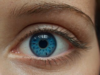 Fototapeta premium Close-up of a vibrant blue human eye with detailed iris and lashes