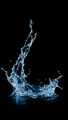 Water splash isolated on black background. Water crown splash. On black background. Side view, comic art. with white shades