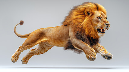 Obraz premium Lion in all its glory running, developing mane, on a white background