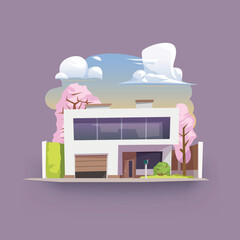 cartoon modern big luxury house sunny day