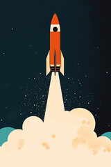 Fototapeta premium Orange rocket launching into outer space with smoke trail