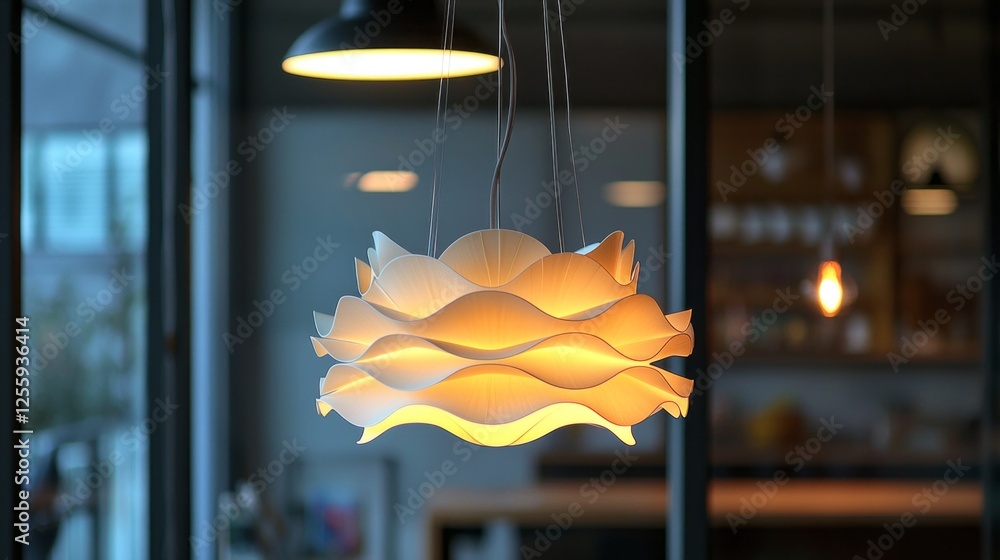 Poster Soft curves and gentle light define this stunning lampshade, creating a cozy atmosphere in a contemporary interior. A harmonious blend of form and function stands out gracefully