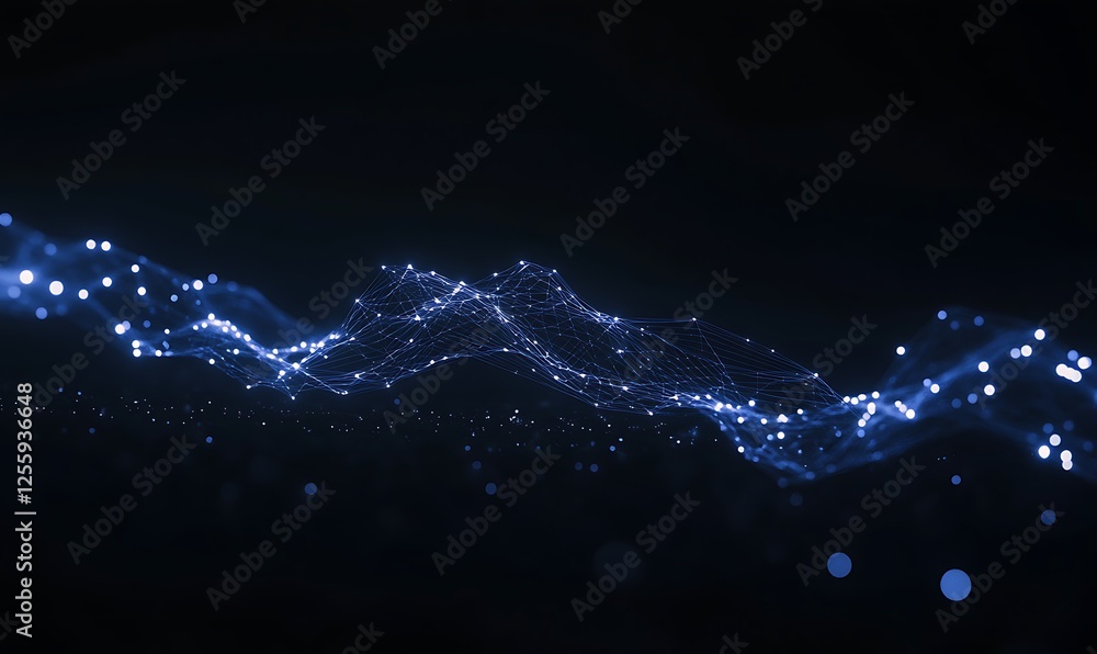 Poster A mesmerizing abstract representation of flowing light patterns reminiscent of waves, glowing softly against a dark background.