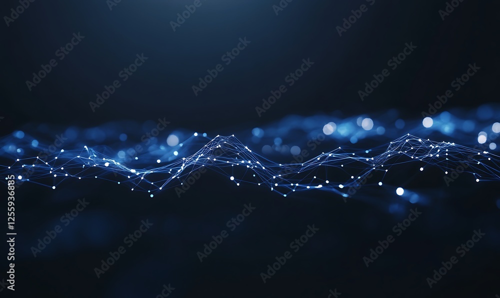 Leinwandbilder A mesmerizing visualization of digital waves illuminated by blue lights, creating an ethereal atmosphere of technology and innovation.