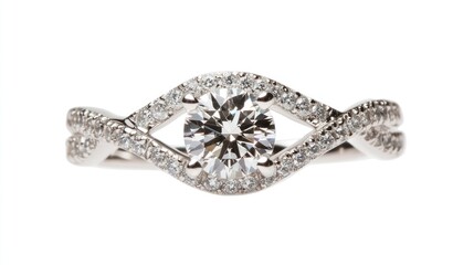 Elegant diamond engagement ring, shimmering brilliance against white backdrop