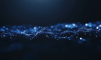 A mesmerizing visualization of digital waves illuminated by blue lights, creating an ethereal atmosphere of technology and innovation.