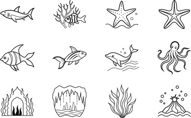 Ocean Life Underwater Creatures, Coral Reef, Sea Life Illustrations