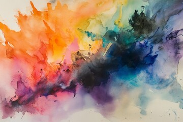 Abstract watercolor painting, vibrant colors, splashes, on paper
