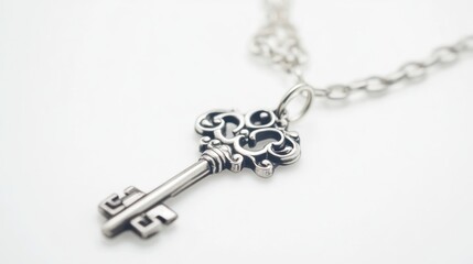 Elegant Silver Key Pendant Necklace on a Clean White Background