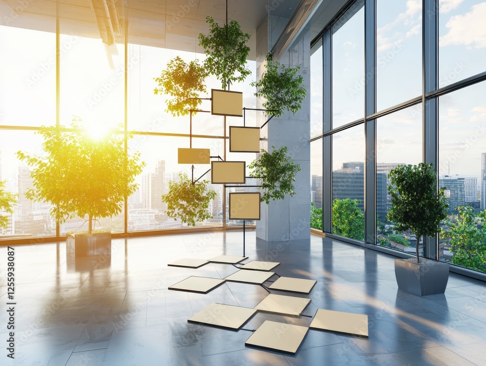 Aufkleber innovative workspace design modern office flowchart visualization urban environment bright viewpoint