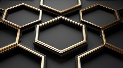 Gold hexagons, dark background, abstract design, texture