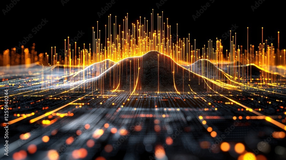 Poster visualizing data patterns through abstract mountain landscapes digital realm 3d graphics futuristic 