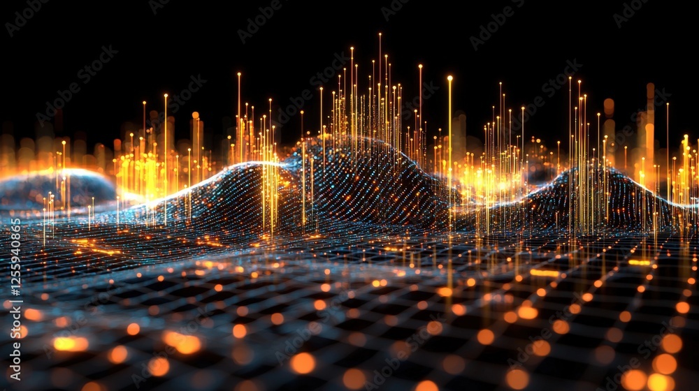 Poster dynamic data visualization digital realm abstract graphics modern aesthetic close-up perspective fut